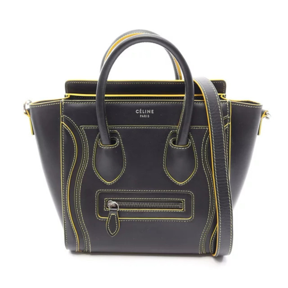 Celine Luggage Tote Shopper Handbag Leather Black Yellow